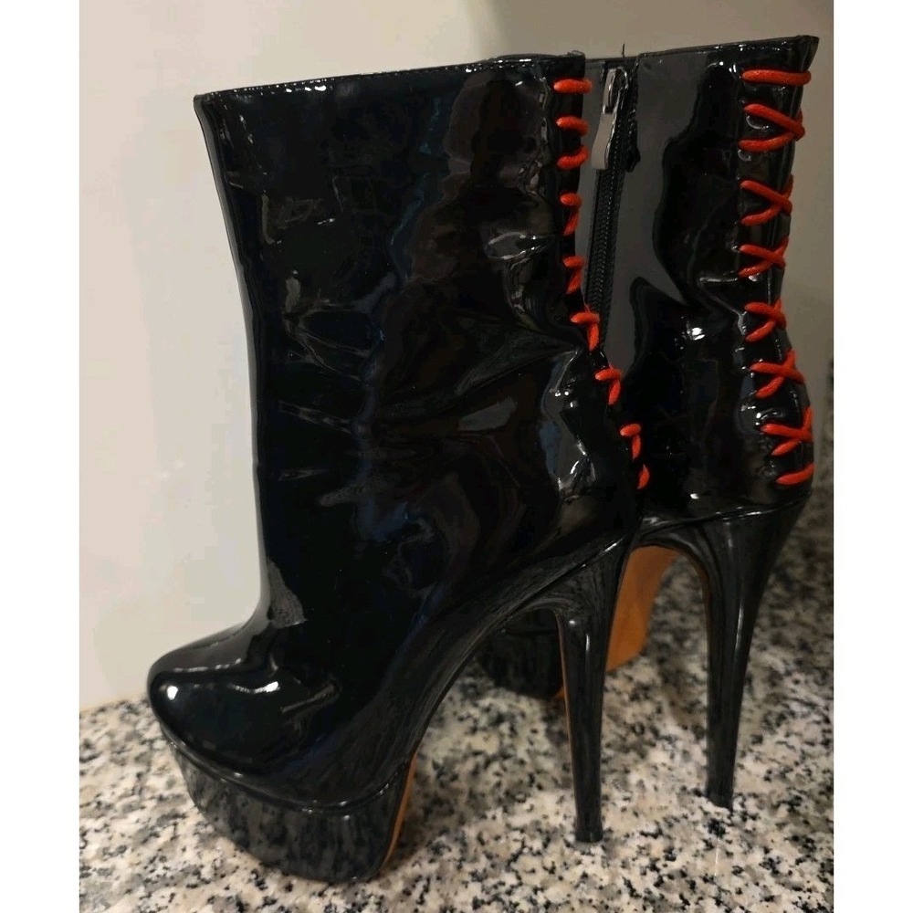 NEW Women Platform Stilettos High Heel Patent Leather Ankle Boots Zip Club Shoes